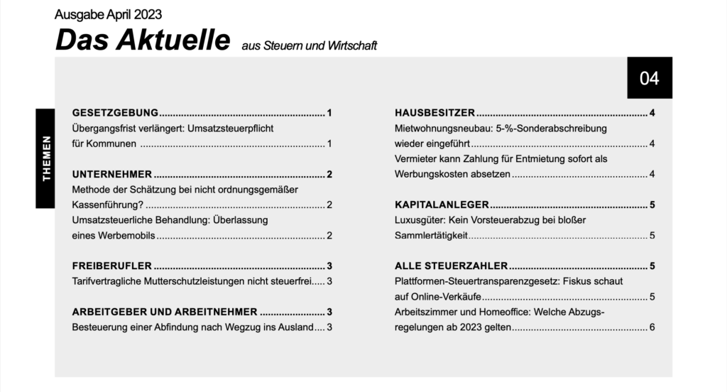 Aktuelles aus Steuern und Recht April 2023